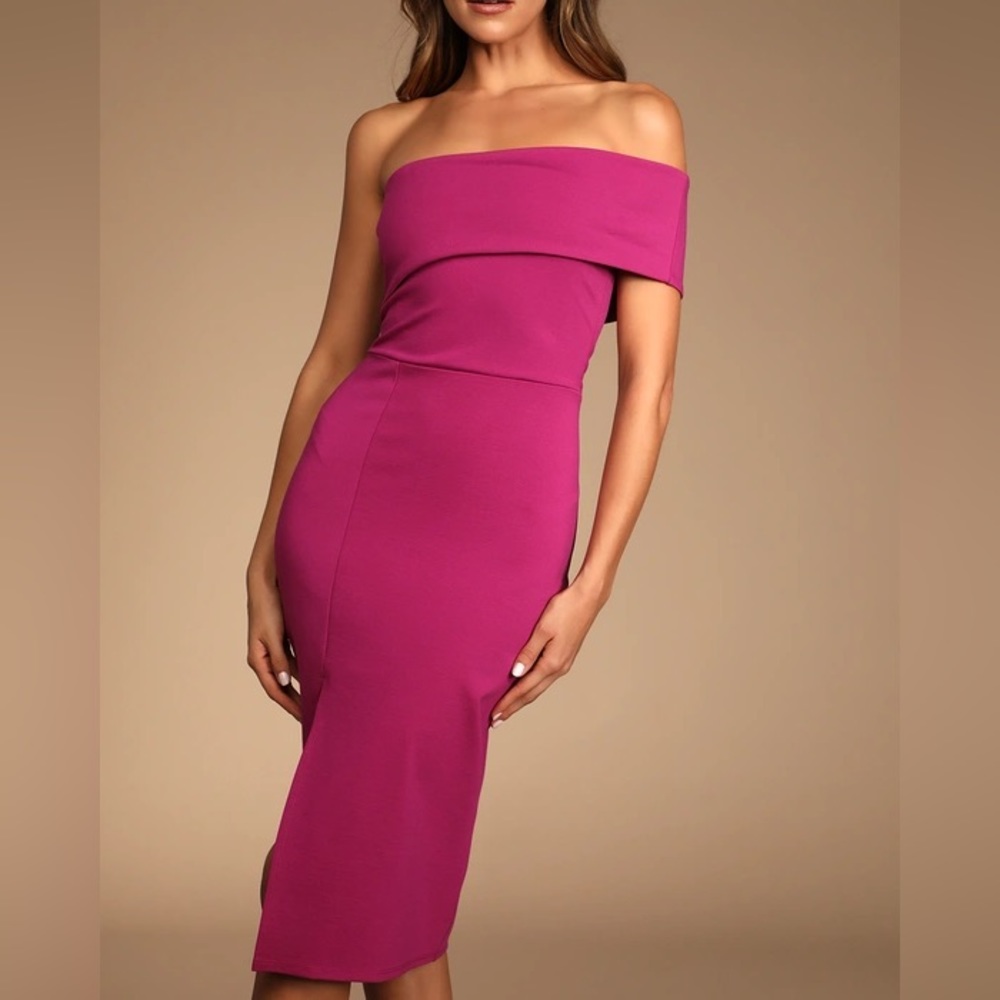 Lulu’s Transcend Time Magenta One-Shoulder Bodycon Midi Dress